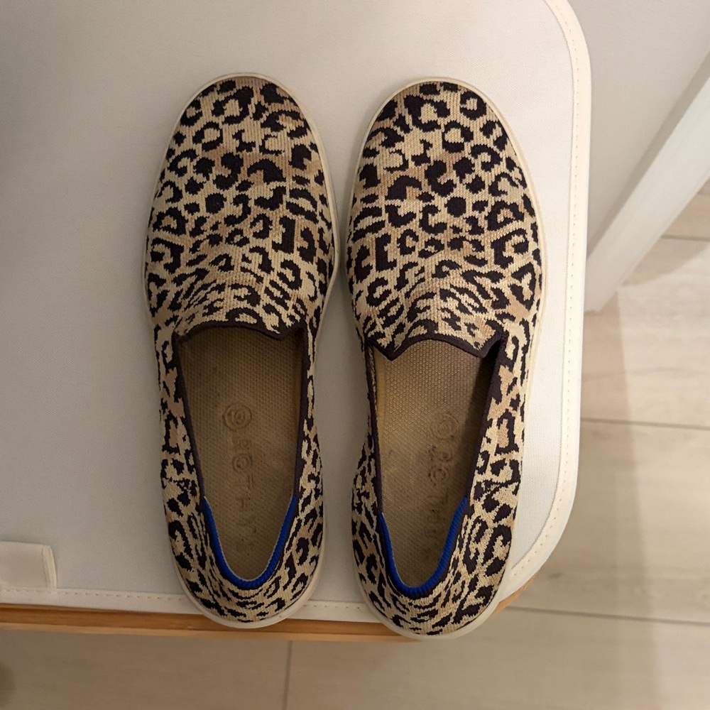 Rothy's Leopard Slip-On Sneakers in Tan and Black